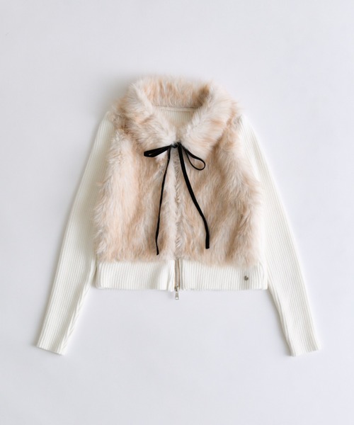 OLIVE des OLIVE(オリーブデオリーブ)の「ファーニットブルゾン(ニット/セーター・レディース・ベージュ/オフホワイト/ピンク・FREE)」の4枚目の写真