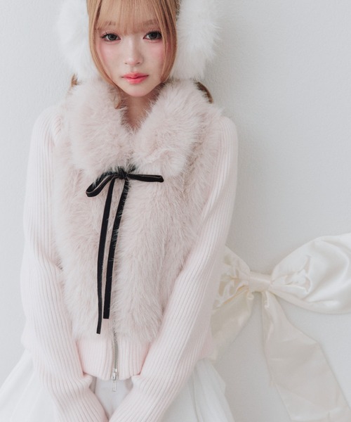 OLIVE des OLIVE(オリーブデオリーブ)の「ファーニットブルゾン(ニット/セーター・レディース・ベージュ/オフホワイト/ピンク・FREE)」の22枚目の写真