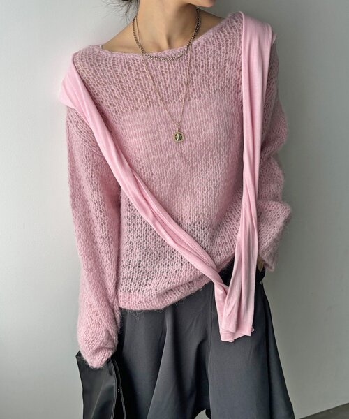 DouDou（ドゥドゥ）の「アルパカジャンボタムプルオーバー（ニット/セーター・レディース・ベージュ系その他2/チャコールグレー/ピンク/ライトベージュ・FREE）」の15枚目の写真