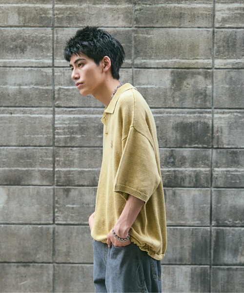 ILL'S(イルズ)の「ピグメント加工 ヴィンテージライク ワンポイント刺繍 スキッパーニット ユニセックス(ニット/セーター・メンズ・チャコールグレー/イエロー/ベージュ・L/M)」の5枚目の写真