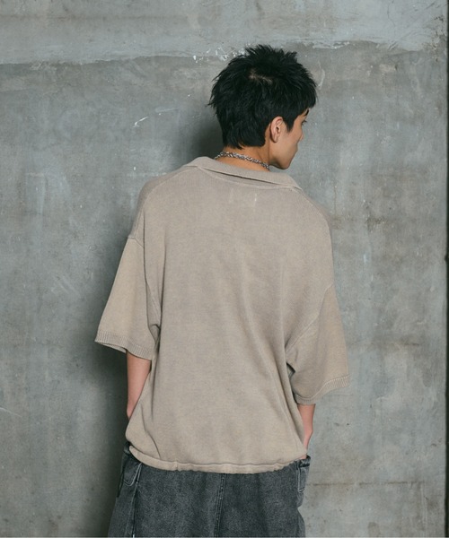 ILL'S(イルズ)の「ピグメント加工 ヴィンテージライク ワンポイント刺繍 スキッパーニット ユニセックス(ニット/セーター・メンズ・チャコールグレー/イエロー/ベージュ・L/M)」の15枚目の写真