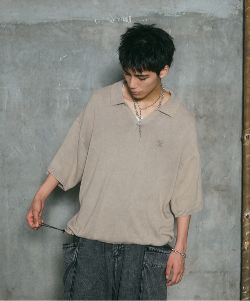 ILL'S(イルズ)の「ピグメント加工 ヴィンテージライク ワンポイント刺繍 スキッパーニット ユニセックス(ニット/セーター・メンズ・チャコールグレー/イエロー/ベージュ・L/M)」の13枚目の写真