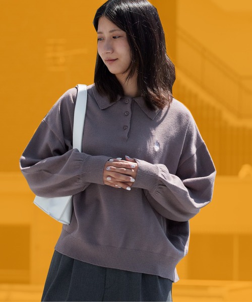 U.S. POLO ASSN.(ユーエスポロアッスン)の「U.S. POLO ASSN./ユーエスポロアッスン JQポロニット ジャガードニット カジュアル ワンポイント刺繍 ボタン付きニット ボーダー柄 2026秋冬 秋服(ニット/セーター・レディース・アイボリー/モカ/ネイビー/サックスブルー/ピンク・M/L)」の2枚目の写真