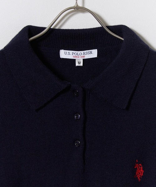 U.S. POLO ASSN.(ユーエスポロアッスン)の「U.S. POLO ASSN./ユーエスポロアッスン JQポロニット ジャガードニット カジュアル ワンポイント刺繍 ボタン付きニット ボーダー柄 2026秋冬 秋服(ニット/セーター・レディース・アイボリー/モカ/ネイビー/サックスブルー/ピンク・M/L)」の6枚目の写真