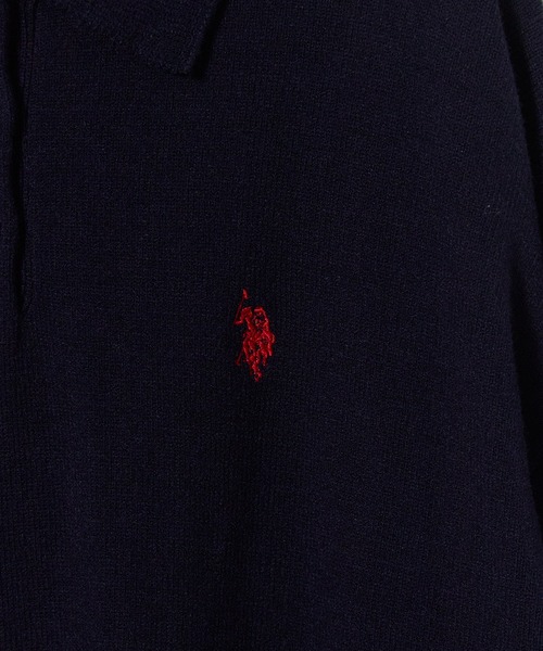 U.S. POLO ASSN.(ユーエスポロアッスン)の「U.S. POLO ASSN./ユーエスポロアッスン JQポロニット ジャガードニット カジュアル ワンポイント刺繍 ボタン付きニット ボーダー柄 2026秋冬 秋服(ニット/セーター・レディース・アイボリー/モカ/ネイビー/サックスブルー/ピンク・M/L)」の7枚目の写真