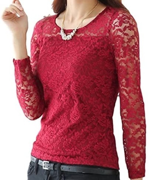 Sleeping Sheep(スリーピングシープ)の「花柄総レース 美ライントップス(Tシャツ/カットソー・レディース・ホワイト/ワインレッド・M/XL/L/XXL)」の2枚目の写真