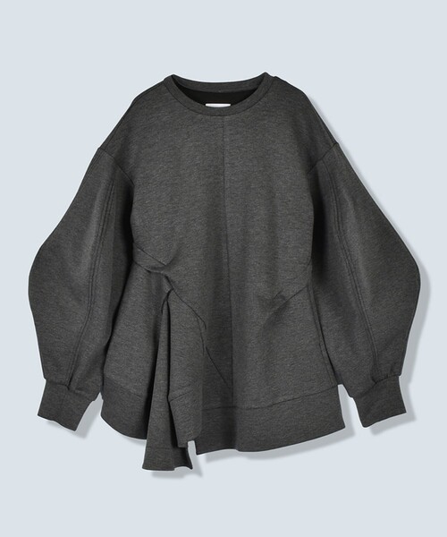 OMMO(オーエムエムオー)の「【OMMO(オーエムエムオー)】DOUBLE CURVE SLEEVE TOP/ダブルカーブスリーブトップス(Tシャツ/カットソー・レディース・ブラック/グレー・FREE)」の1枚目の写真