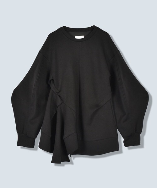 OMMO(オーエムエムオー)の「【OMMO(オーエムエムオー)】DOUBLE CURVE SLEEVE TOP/ダブルカーブスリーブトップス(Tシャツ/カットソー・レディース・ブラック/グレー・FREE)」の2枚目の写真