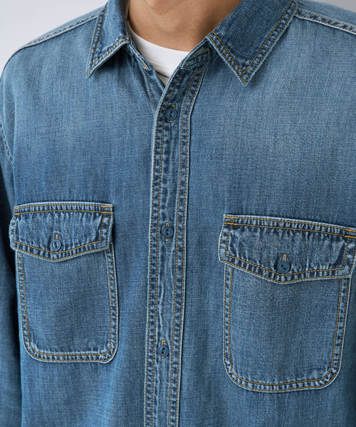 B.C STOCK(ベーセーストック)の「RELAX DENIM SHIRTS(シャツ/ブラウス・メンズ・コバルトブルー/サックスブルー・LARGE/MEDIUM)」の21枚目の写真