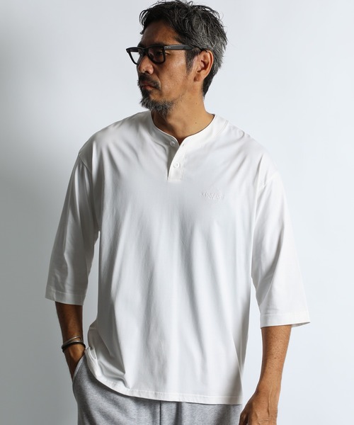 BLACK LABEL〕3/4 SLEEVE HENLEY NECK TEE：7分袖 ヘンリーネック T