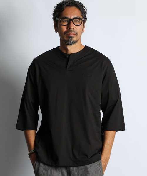 BLACK LABEL〕3/4 SLEEVE HENLEY NECK TEE：7分袖 ヘンリーネック T
