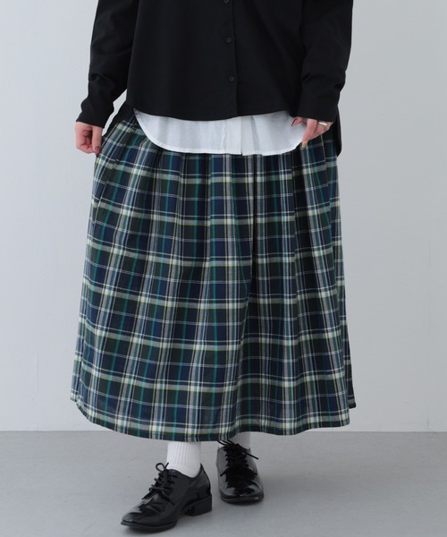 FUNALIVE（ファンアライブ）の「26AW マドラスチェックタック入りギャザースカート（スカート・レディース・ネイビー/グリーン・M-L）」の5枚目の写真