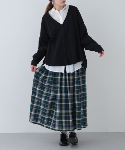 FUNALIVE（ファンアライブ）の「26AW マドラスチェックタック入りギャザースカート（スカート・レディース・ネイビー/グリーン・M-L）」の9枚目の写真