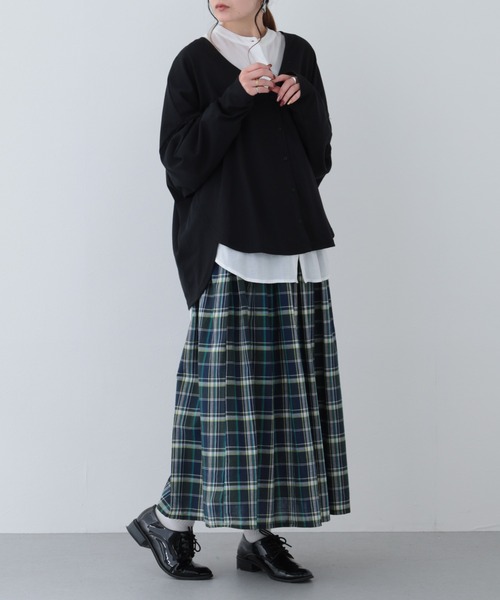 FUNALIVE（ファンアライブ）の「26AW マドラスチェックタック入りギャザースカート（スカート・レディース・ネイビー/グリーン・M-L）」の10枚目の写真