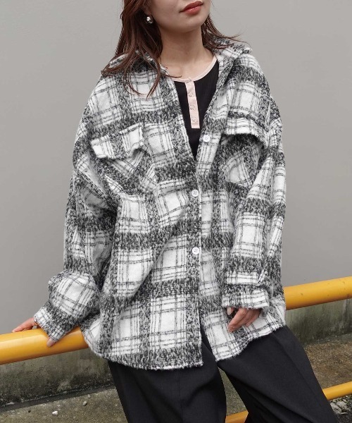 CORNERS（コーナーズ）の「起毛チェックオーバーサイズシャツジャケット（ブルゾン・レディース・グレー/ブラック/ホワイト・M）」の15枚目の写真