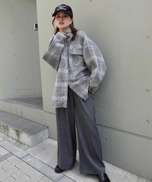 CORNERS（コーナーズ）の「起毛チェックオーバーサイズシャツジャケット（ブルゾン・レディース・グレー/ブラック/ホワイト・M）」の7枚目の写真