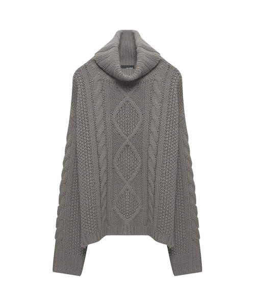 Re:EDIT（リエディ）の「アラン柄ローゲージタートルニットトップス（ニット/セーター・レディース・グレー/チャコールグレー/ベージュ/モカ/ネイビー/ブラック/アイボリー・MEDIUM）」の4枚目の写真