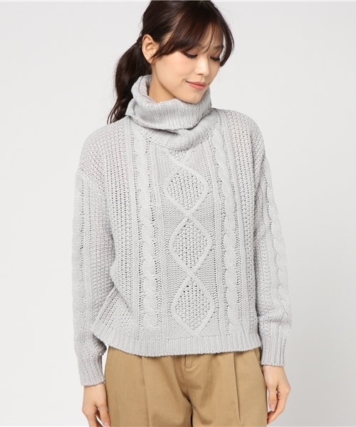 Re:EDIT（リエディ）の「アラン柄ローゲージタートルニットトップス（ニット/セーター・レディース・グレー/チャコールグレー/ベージュ/モカ/ネイビー/ブラック/アイボリー・MEDIUM）」の8枚目の写真