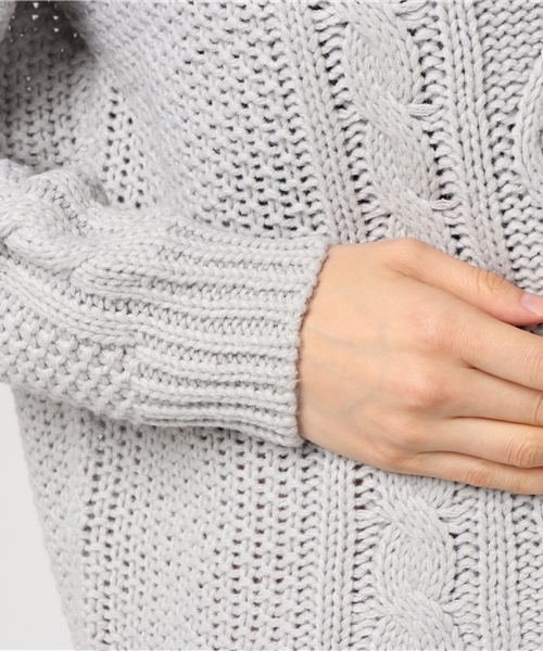 Re:EDIT（リエディ）の「アラン柄ローゲージタートルニットトップス（ニット/セーター・レディース・グレー/チャコールグレー/ベージュ/モカ/ネイビー/ブラック/アイボリー・MEDIUM）」の12枚目の写真
