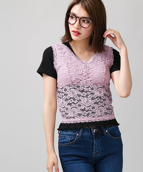 WEGO（ウィゴー）の「WEGO/カップインレースタンクトップ（タンクトップ・レディース・ブラック/オフホワイト/マスタード/ライトパープル・FREE）」の3枚目の写真