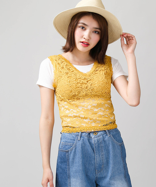 WEGO（ウィゴー）の「WEGO/カップインレースタンクトップ（タンクトップ・レディース・ブラック/オフホワイト/マスタード/ライトパープル・FREE）」の4枚目の写真