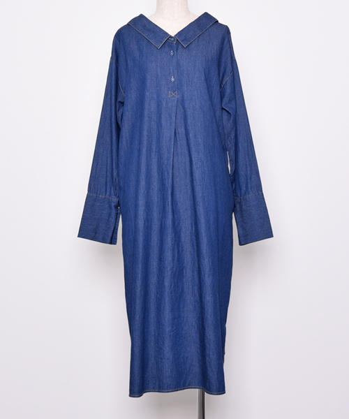 POU DOU DOU(プードゥドゥ)の「ロングスリーブ2wayシャツワンピ(シャツワンピース・レディース・グリーン/ブラック/インディゴブルー・3)」の3枚目の写真