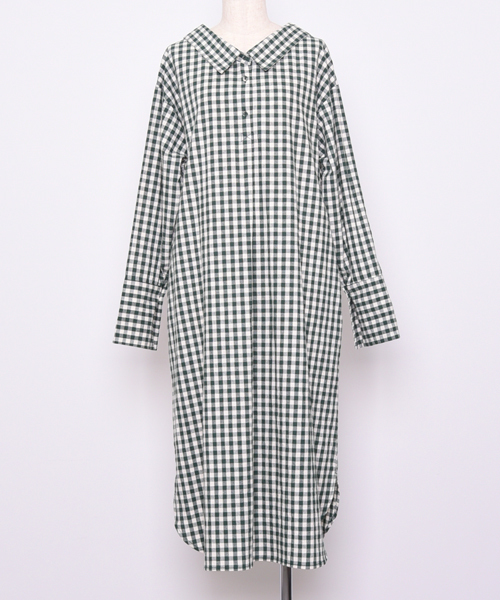 POU DOU DOU(プードゥドゥ)の「ロングスリーブ2wayシャツワンピ(シャツワンピース・レディース・グリーン/ブラック/インディゴブルー・3)」の2枚目の写真