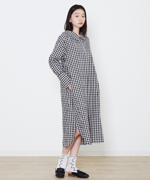 POU DOU DOU(プードゥドゥ)の「ロングスリーブ2wayシャツワンピ(シャツワンピース・レディース・グリーン/ブラック/インディゴブルー・3)」の15枚目の写真