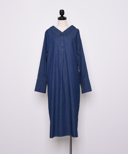 POU DOU DOU(プードゥドゥ)の「ロングスリーブ2wayシャツワンピ(シャツワンピース・レディース・グリーン/ブラック/インディゴブルー・3)」の17枚目の写真