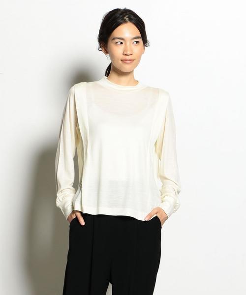 EN ROUTE(アンルート)の「ウォッシャブルウールボックスプリーツカットソー ◆(Tシャツ/カットソー・レディース・オフホワイト/ブラック/ライトグレー・FREE)」の2枚目の写真