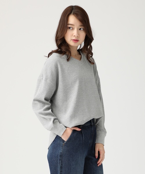 Honeys（ハニーズ）の「ワッフルプルオーバー（Tシャツ/カットソー・レディース・オフホワイト/ホワイト×ネイビー/ブラック/ピンク/杢グレー・L/M/S）」の4枚目の写真