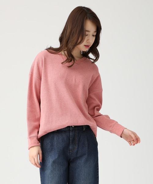 Honeys（ハニーズ）の「ワッフルプルオーバー（Tシャツ/カットソー・レディース・オフホワイト/ホワイト×ネイビー/ブラック/ピンク/杢グレー・L/M/S）」の5枚目の写真