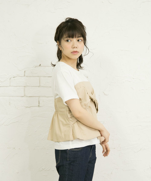 OLIVE des OLIVE（オリーブデオリーブ）の「[ZOZO限定!] ビスチェドッキングTシャツ（Tシャツ/カットソー・レディース・ブラック/ベージュ/ネイビー・FREE）」の14枚目の写真