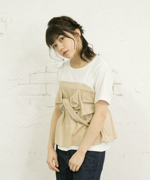 OLIVE des OLIVE（オリーブデオリーブ）の「[ZOZO限定!] ビスチェドッキングTシャツ（Tシャツ/カットソー・レディース・ブラック/ベージュ/ネイビー・FREE）」の20枚目の写真