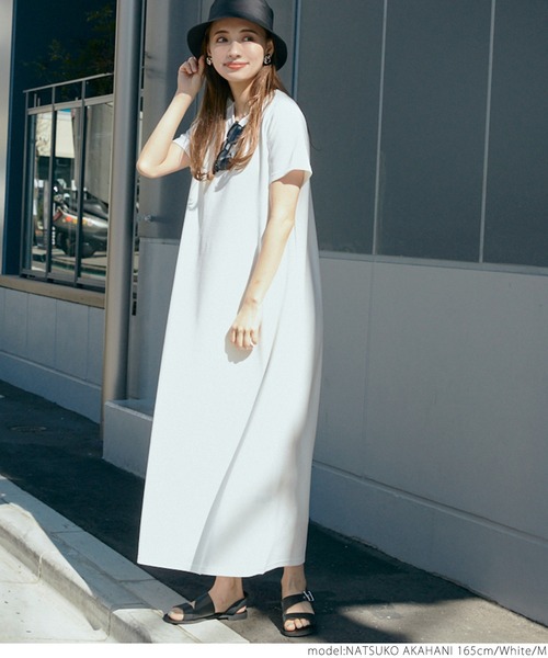 ＼＼新色登場／／エンボス加工半袖マキシワンピース