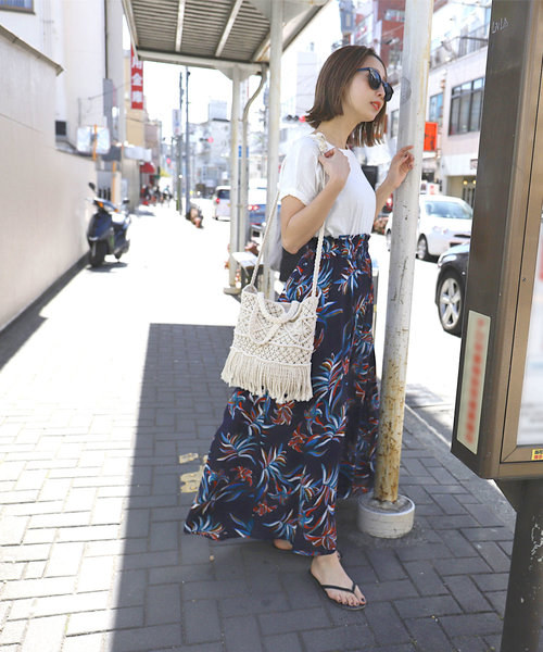 coca（coca）（コカ）の「【使用禁止】長さ選べるボタニカル柄フレアロングスカート（LONG）（スカート・レディース・ネイビー・ONE SIZE）」の10枚目の写真