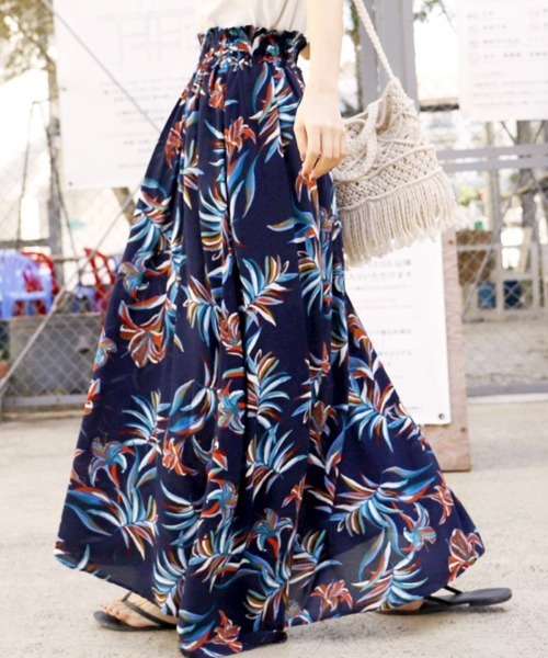 coca（coca）（コカ）の「【使用禁止】長さ選べるボタニカル柄フレアロングスカート（LONG）（スカート・レディース・ネイビー・ONE SIZE）」の11枚目の写真