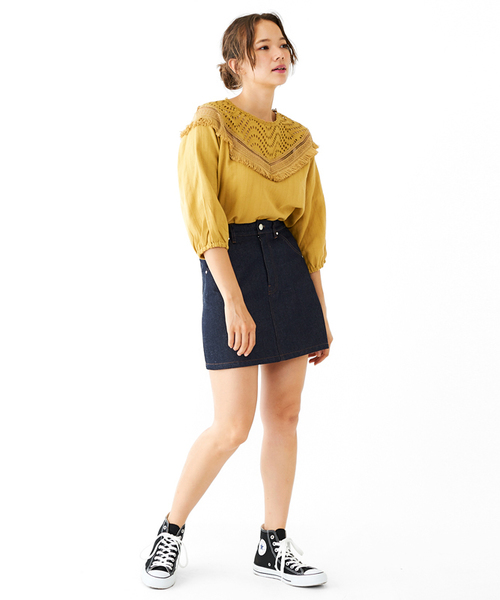 flower（フラワー）の「ゾーイレースブラウス（Tシャツ/カットソー・レディース・ブラック/マスタード/ピンクベージュ・FREE）」の8枚目の写真