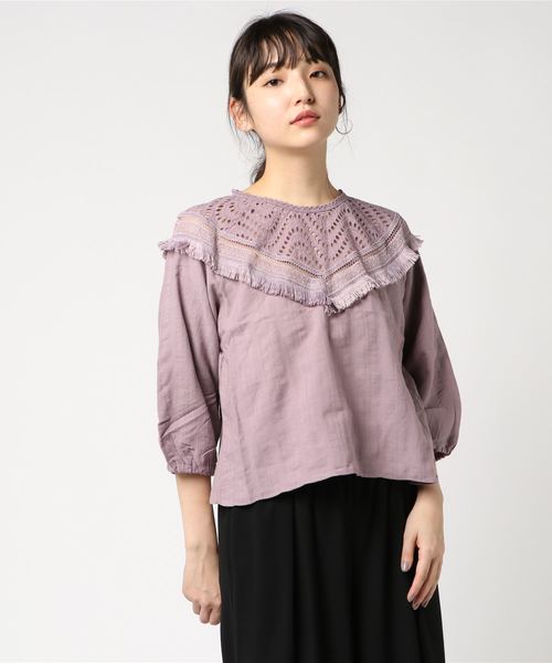 flower（フラワー）の「ゾーイレースブラウス（Tシャツ/カットソー・レディース・ブラック/マスタード/ピンクベージュ・FREE）」の3枚目の写真