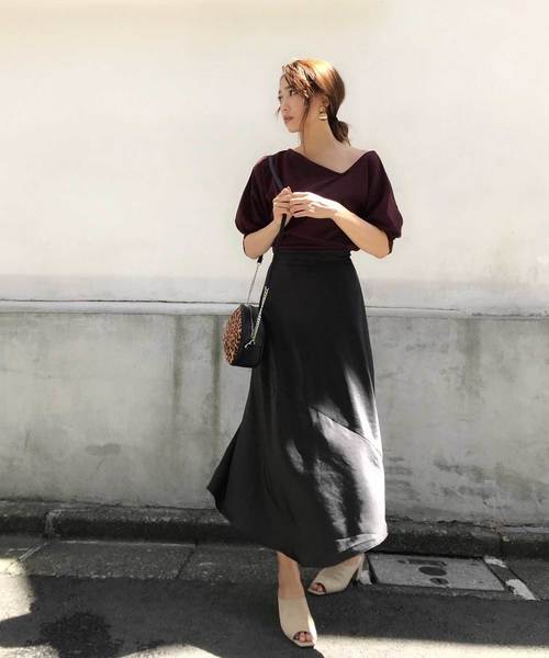 CIEL'AIR（シエルエアー）の「【CIEL'AIR/シエルエアー】セットアップサテンレトロ巻きスカート（スカート・レディース・カーキ/ブラック・FREE）」の18枚目の写真