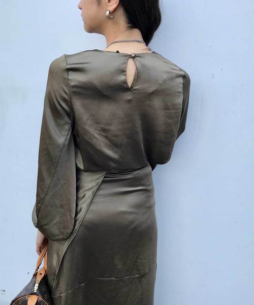 CIEL'AIR（シエルエアー）の「【CIEL'AIR/シエルエアー】セットアップサテンレトロ巻きスカート（スカート・レディース・カーキ/ブラック・FREE）」の8枚目の写真
