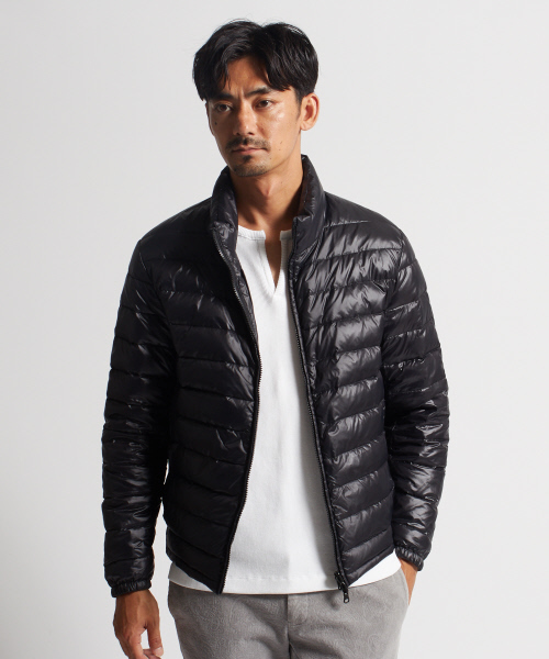 DESIGNWORKS（デザインワークス）の「メリノウールボーダーニット ＋ インナーダウン付き（カーディガン/ボレロ・メンズ・ダークネイビー・S/M/L）」の4枚目の写真
