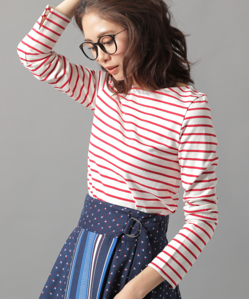 Andemiu(アンデミュウ)の「カラーボーダーカットソー829440(Tシャツ/カットソー)」|レッド
