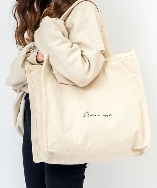 DEVICE（デバイス）の「Rename 帆布 スクエア BOX  ビッグ トートバッグ  A4収納可能（トートバッグ・レディース・ブラック/ナチュラル/アイボリー系1/ブラック系その他・FREE）」の12枚目の写真