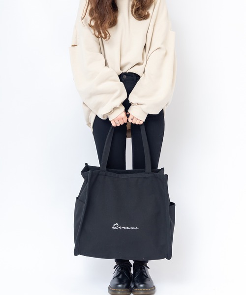 DEVICE（デバイス）の「Rename 帆布 スクエア BOX  ビッグ トートバッグ  A4収納可能（トートバッグ・レディース・ブラック/ナチュラル/アイボリー系1/ブラック系その他・FREE）」の11枚目の写真