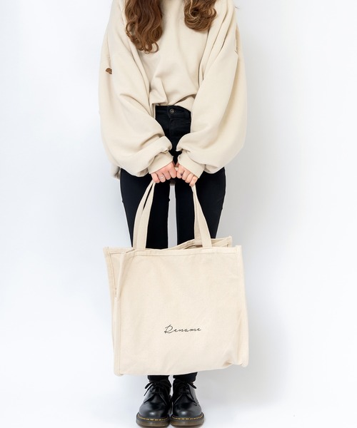 DEVICE（デバイス）の「Rename 帆布 スクエア BOX  ビッグ トートバッグ  A4収納可能（トートバッグ・レディース・ブラック/ナチュラル/アイボリー系1/ブラック系その他・FREE）」の10枚目の写真