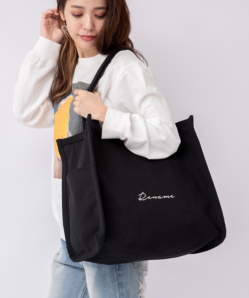 DEVICE（デバイス）の「Rename 帆布 スクエア BOX  ビッグ トートバッグ  A4収納可能（トートバッグ・レディース・ブラック/ナチュラル/アイボリー系1/ブラック系その他・FREE）」の17枚目の写真