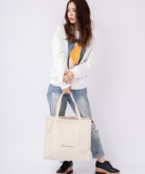 DEVICE（デバイス）の「Rename 帆布 スクエア BOX  ビッグ トートバッグ  A4収納可能（トートバッグ・レディース・ブラック/ナチュラル/アイボリー系1/ブラック系その他・FREE）」の16枚目の写真