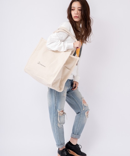 DEVICE（デバイス）の「Rename 帆布 スクエア BOX  ビッグ トートバッグ  A4収納可能（トートバッグ・レディース・ブラック/ナチュラル/アイボリー系1/ブラック系その他・FREE）」の15枚目の写真