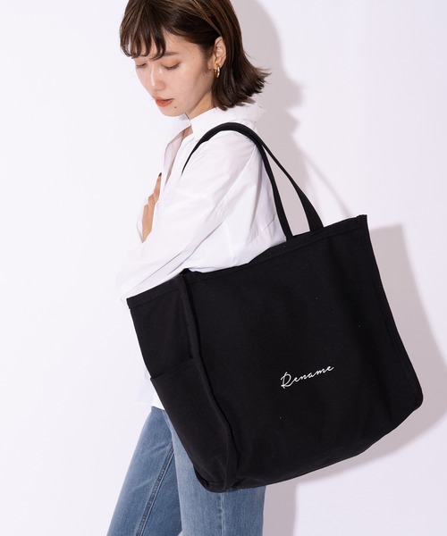 DEVICE（デバイス）の「Rename 帆布 スクエア BOX  ビッグ トートバッグ  A4収納可能（トートバッグ・レディース・ブラック/ナチュラル/アイボリー系1/ブラック系その他・FREE）」の20枚目の写真